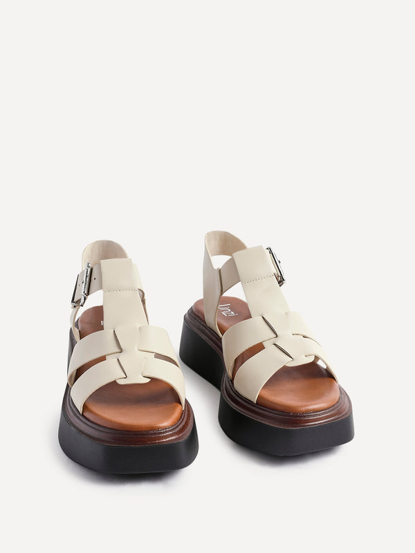 Linzi Beige Faux Leather Gladiator Style Flatform Sandals