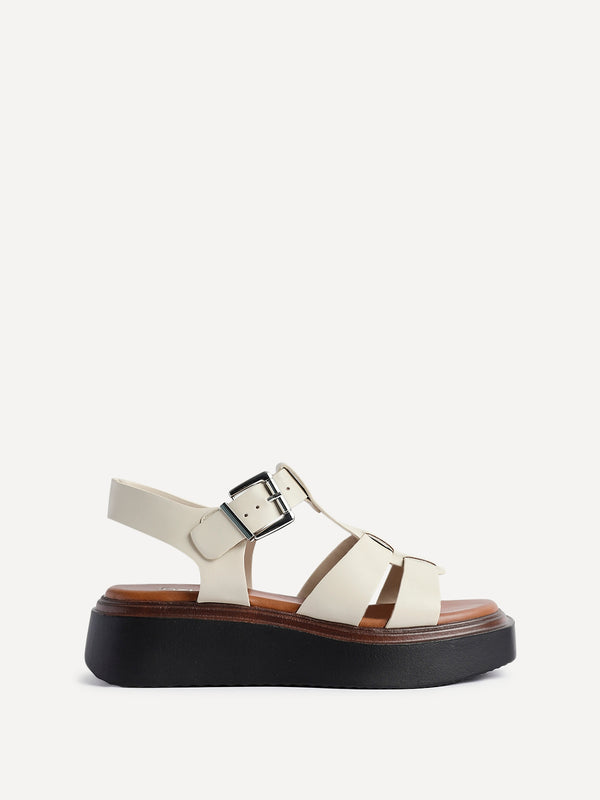 Linzi Beige Faux Leather Gladiator Style Flatform Sandals