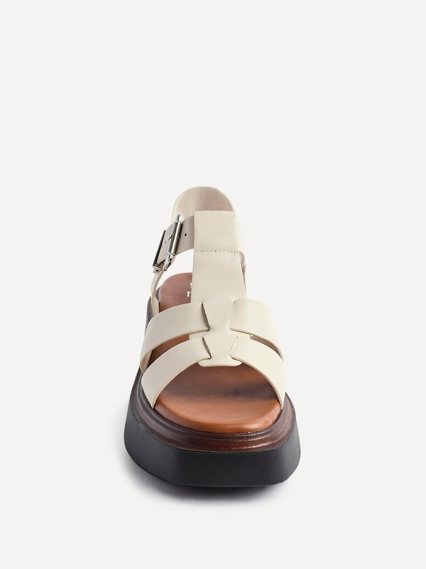 Linzi Beige Faux Leather Gladiator Style Flatform Sandals