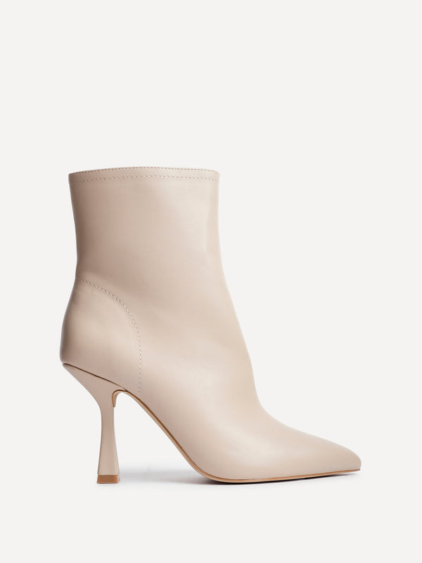 Linzi Beige Faux Leather Heeled Boot With Pointed Toe