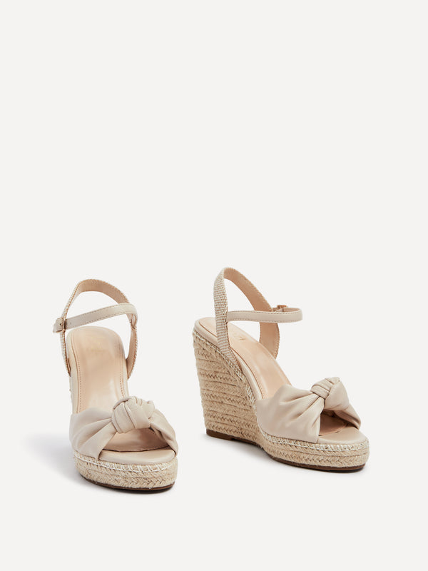 Linzi Beige Faux Leather Rope Wedge With Knotted Front Strap