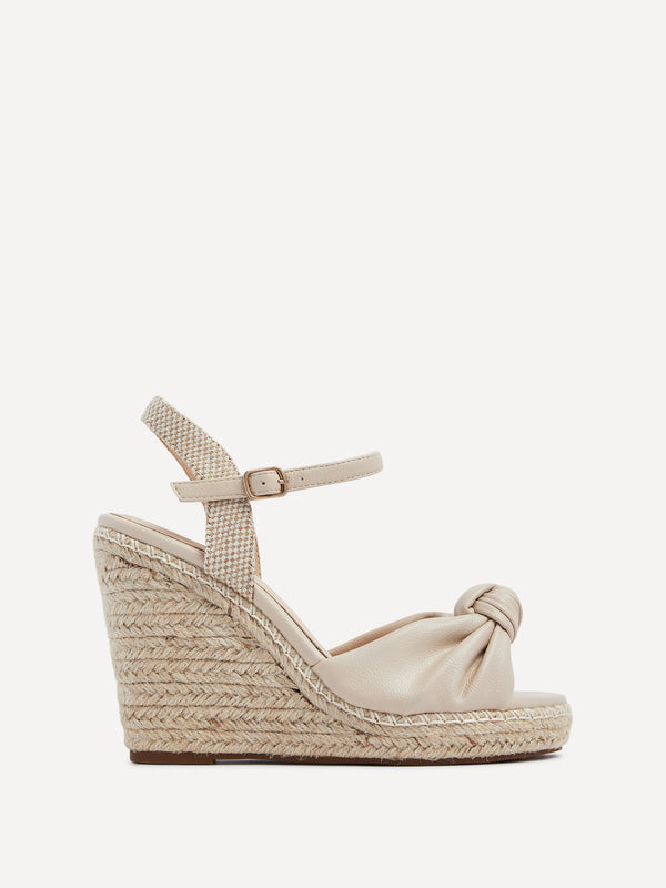 Linzi Beige Faux Leather Rope Wedge With Knotted Front Strap