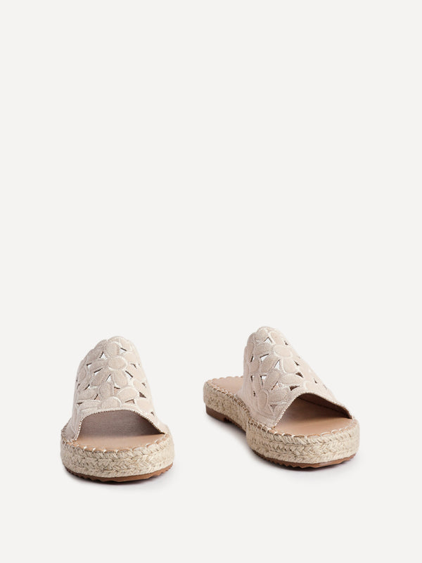 Linzi Beige Faux Suede Floral Espadrille Flatform Slider