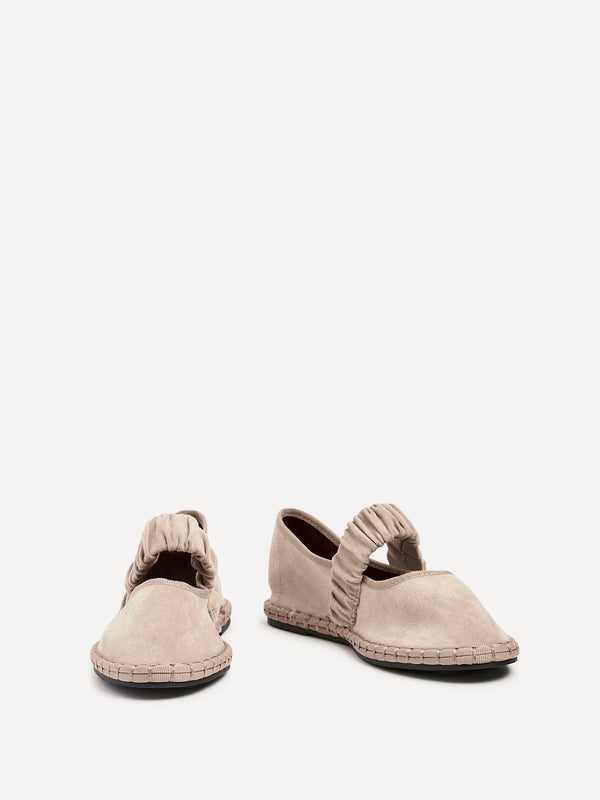 Linzi Beige Faux Suede Mary Jane With Ruched Detail