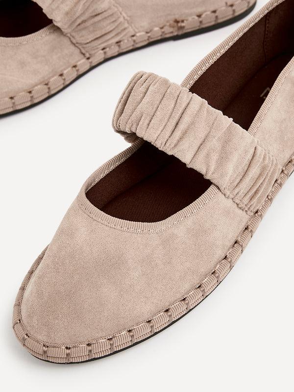 Linzi Beige Faux Suede Mary Jane With Ruched Detail