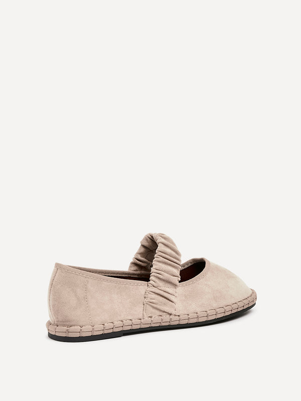 Linzi Beige Faux Suede Mary Jane With Ruched Detail
