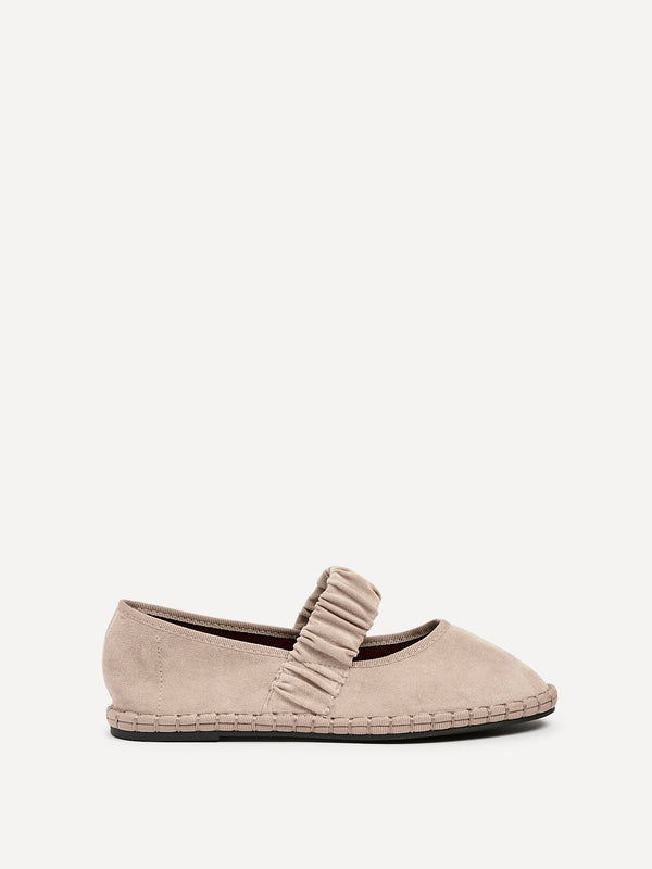linzi Beige Faux Suede Mary Jane With Ruched Detail