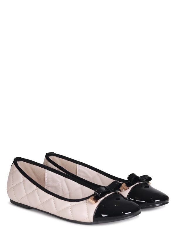 Linzi Beige Quilted Faux Leather Pump With Bow Detail