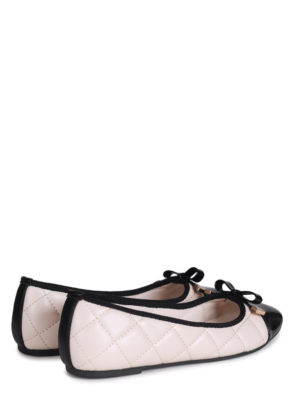 Linzi Beige Quilted Faux Leather Pump With Bow Detail