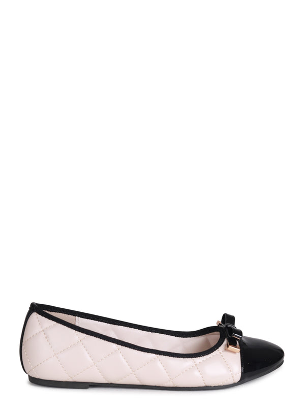 Linzi Beige Quilted Faux Leather Pump With Bow Detail
