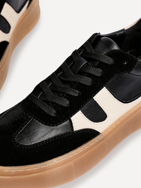 Linzi Black And Nude Faux Leather Lace Up Flatform Trainers