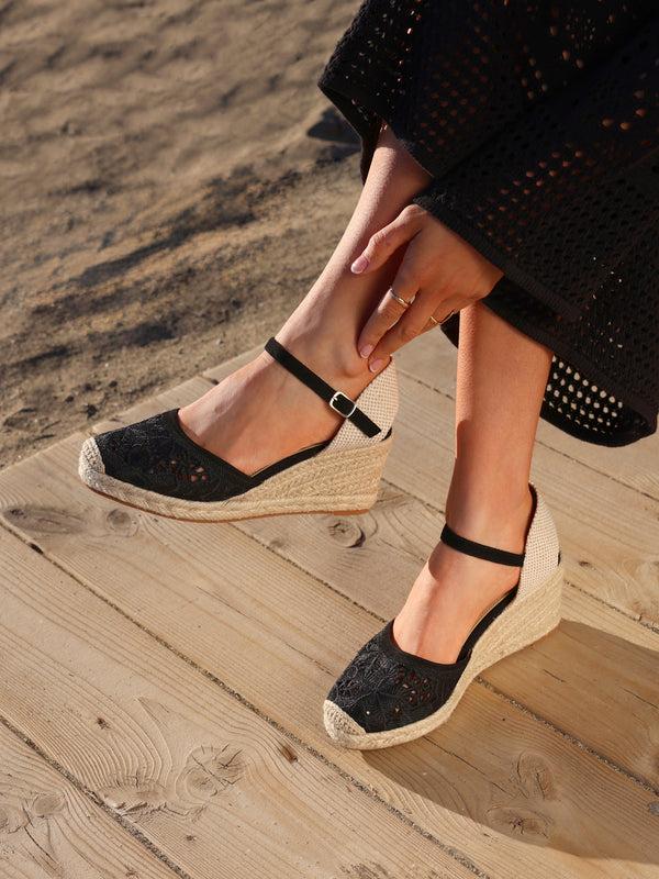 linzi Black Closed-Toe Wedge With Cut-Out Detailing