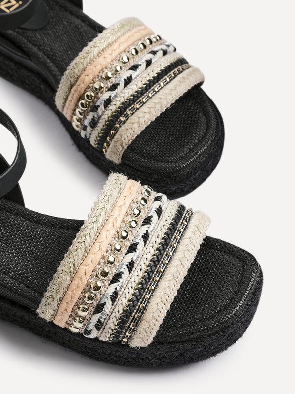 Linzi Black Embellished Woven Espadrille Inspired Flatform