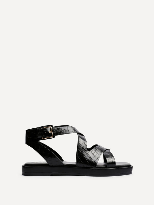 Linzi Black Faux Croc Effect Gladiator Style Sandal