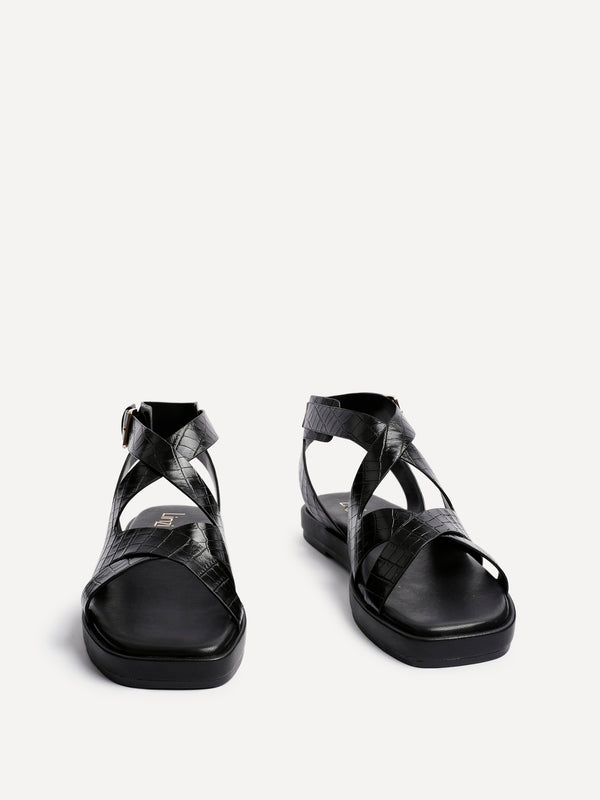 Linzi Black Faux Croc Effect Gladiator Style Sandal