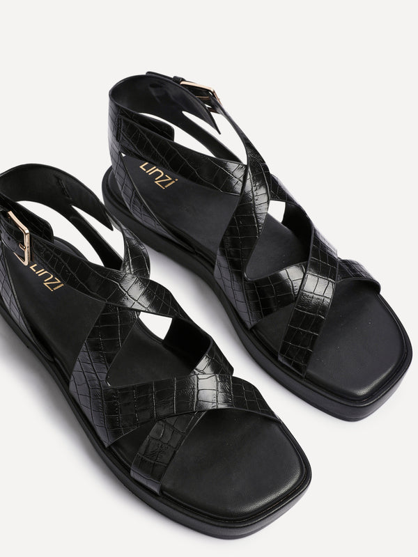 Linzi Black Faux Croc Effect Gladiator Style Sandal