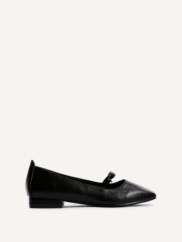 Linzi Black Faux Leather Ballet Pump With Bow Detail