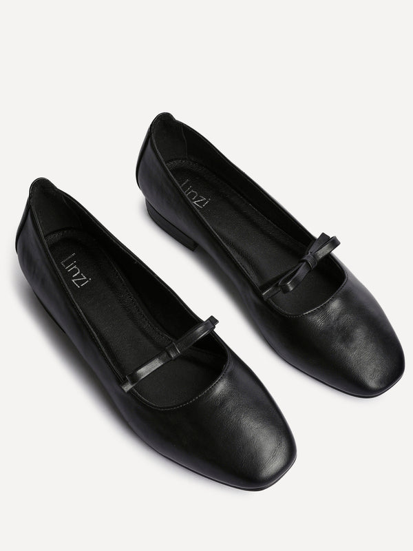Linzi Black Faux Leather Ballet Pump With Bow Detail