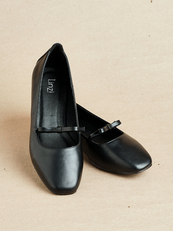 linzi Black Faux Leather Ballet Pump With Bow Detail