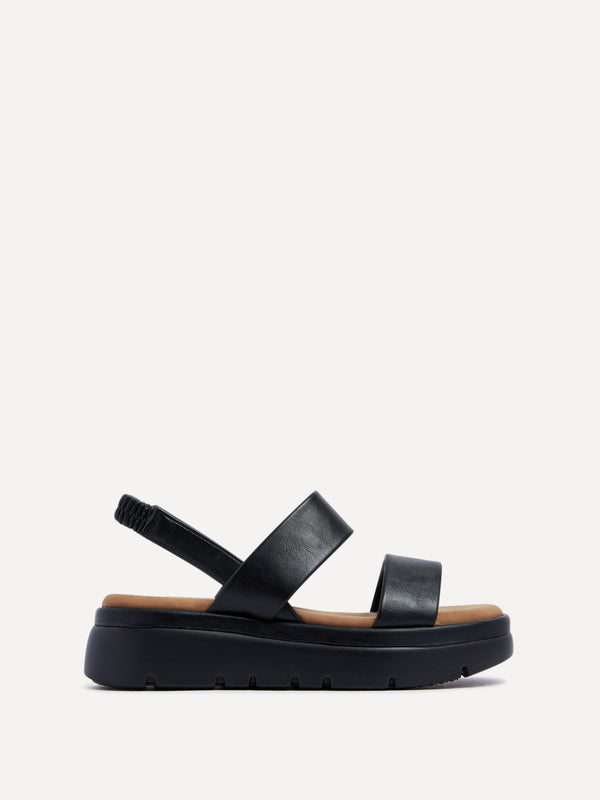 Linzi Black Faux Leather Chunky Padded Flatform Sandal