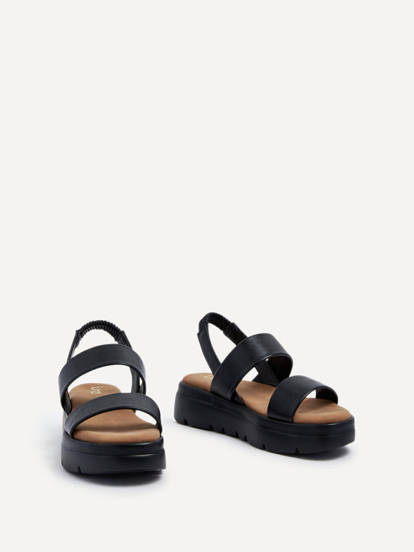 Linzi Black Faux Leather Chunky Padded Flatform Sandal