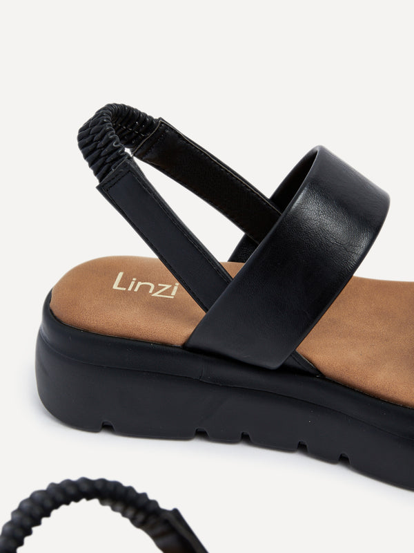 Linzi Black Faux Leather Chunky Padded Flatform Sandal