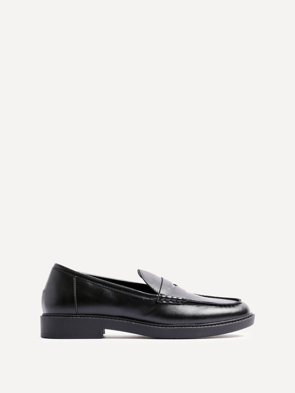 Linzi Black Faux Leather Classic Loafer With Front Tab