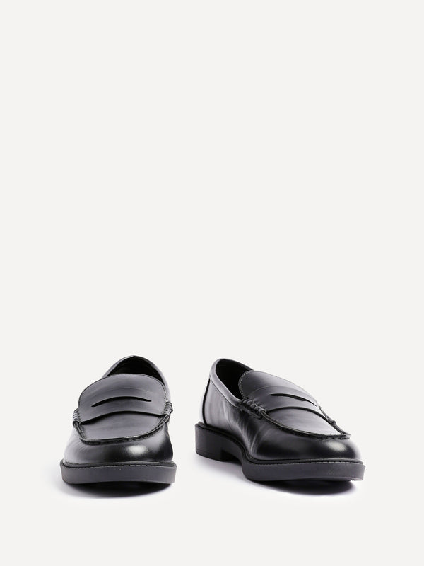 Linzi Black Faux Leather Classic Loafer With Front Tab