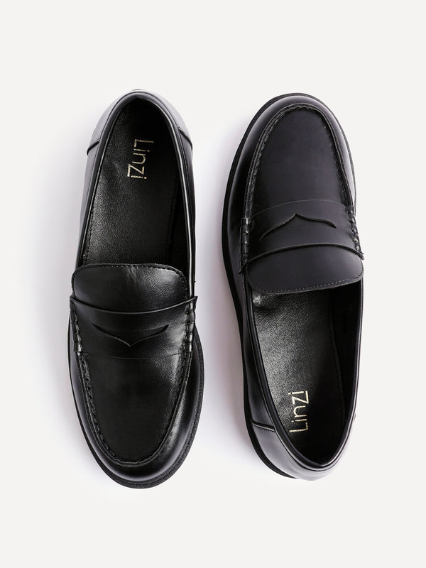 linzi Black Faux Leather Classic Loafer With Front Tab