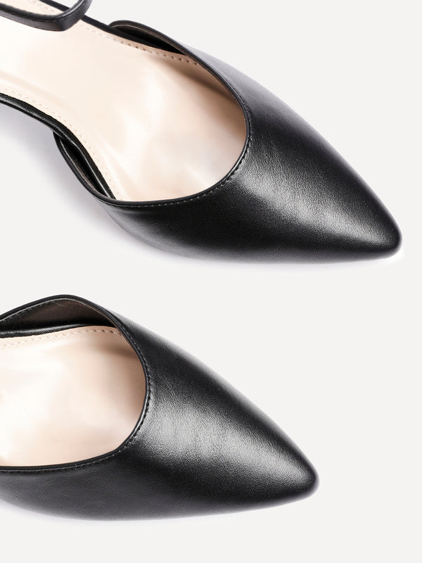 Linzi Black Faux Leather Closed Back Block Heeled Court Shoe