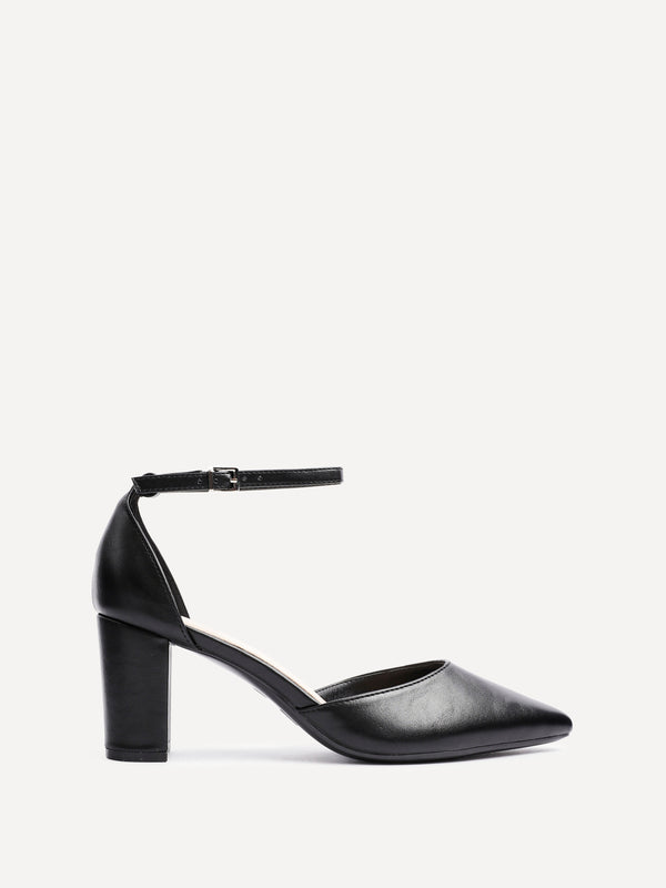 linzi Black Faux Leather Closed Back Block Heeled Court Shoe