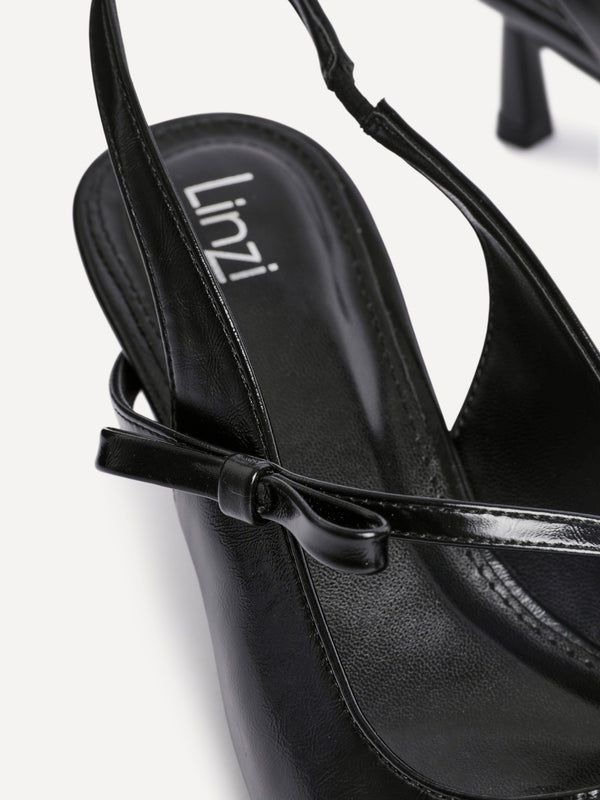 Linzi Black Faux Leather Court Heel With Bow Detail