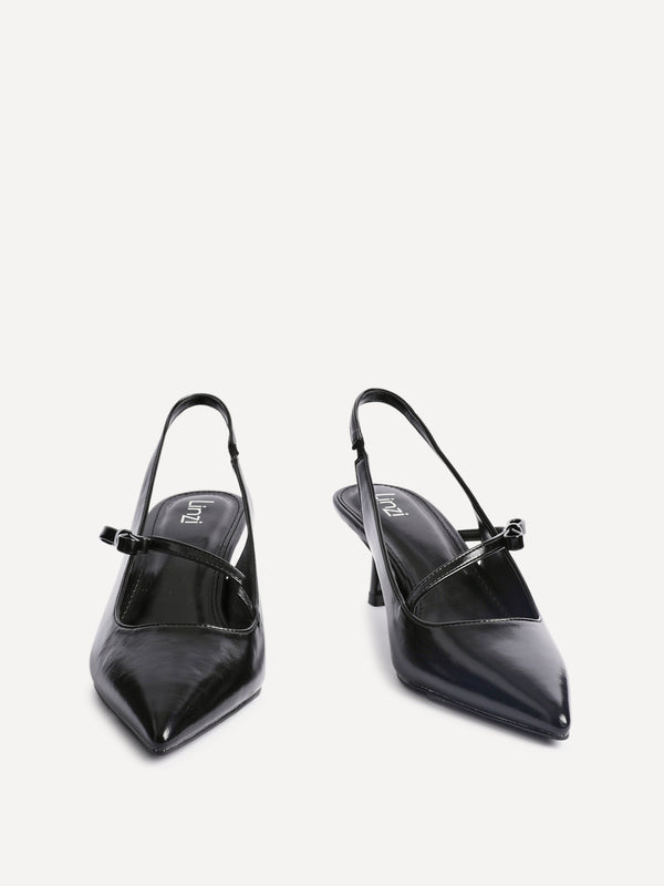 Linzi Black Faux Leather Court Heel With Bow Detail