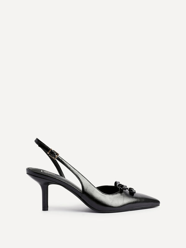 Linzi Black Faux Leather Court Heels With Double Bow Detail