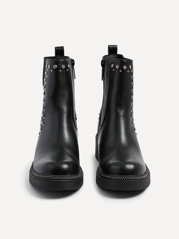 Linzi Black Faux Leather Diamante Embellished Chelsea Boot