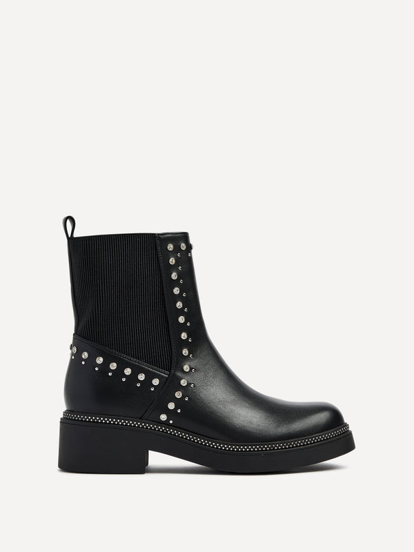 Linzi Black Faux Leather Diamante Embellished Chelsea Boot