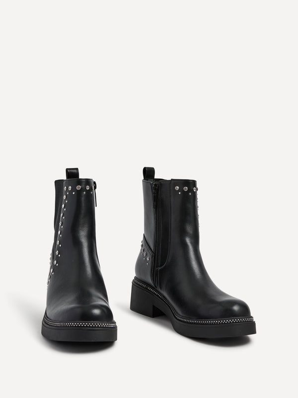 Linzi Black Faux Leather Diamante Embellished Chelsea Boot