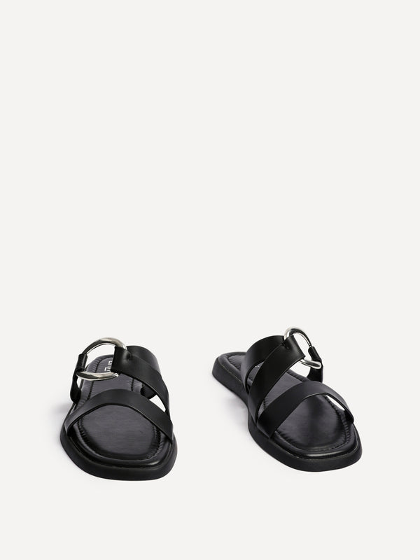 Linzi Black Faux Leather Double Strap Sandal With Buckle Detail