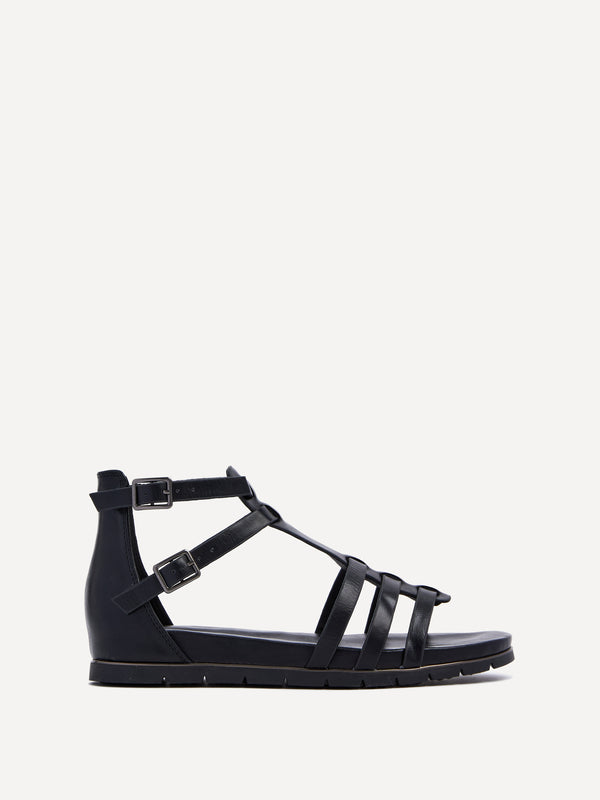 Linzi Black Faux Leather Gladiator Style T Bar Sandals