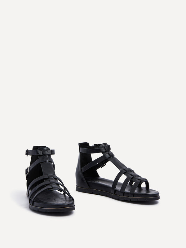 Linzi Black Faux Leather Gladiator Style T Bar Sandals