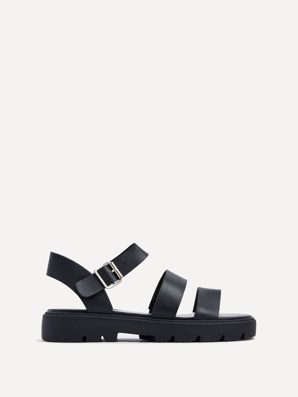 Linzi Black Faux Leather Gladiator Style Two Strap Sandal