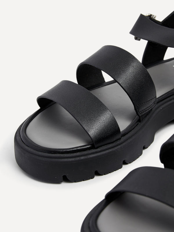 Linzi Black Faux Leather Gladiator Style Two Strap Sandal