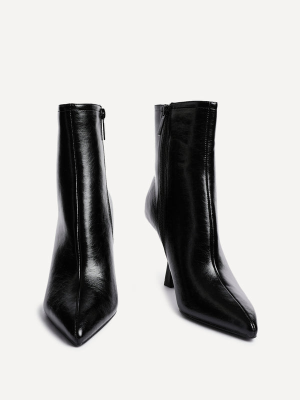 Linzi Black Faux Leather Heeled Boot With Pointed Toe