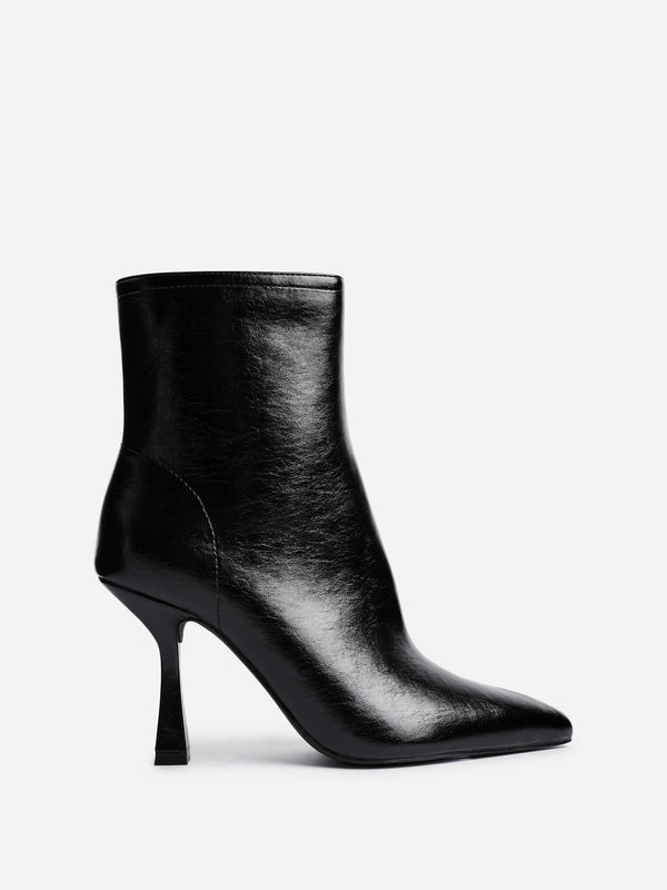 Linzi Black Faux Leather Heeled Boot With Pointed Toe
