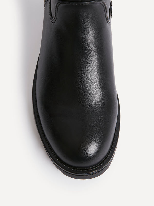 Linzi Black Faux Leather High Leg Boot With Zip Detail