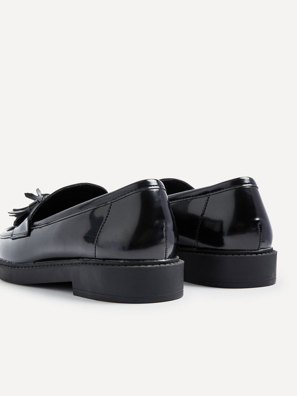 Linzi Black Faux Leather High Shine Classic Slip On Loafer With Tassel