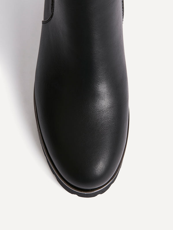 Linzi Black Faux Leather Long Boot With Metallic Rand