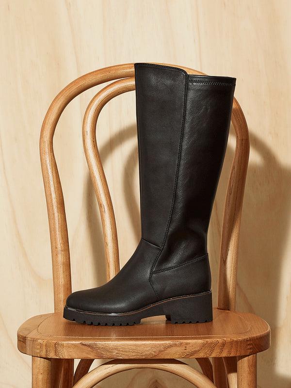 linzi Black Faux Leather Long Boot With Metallic Rand