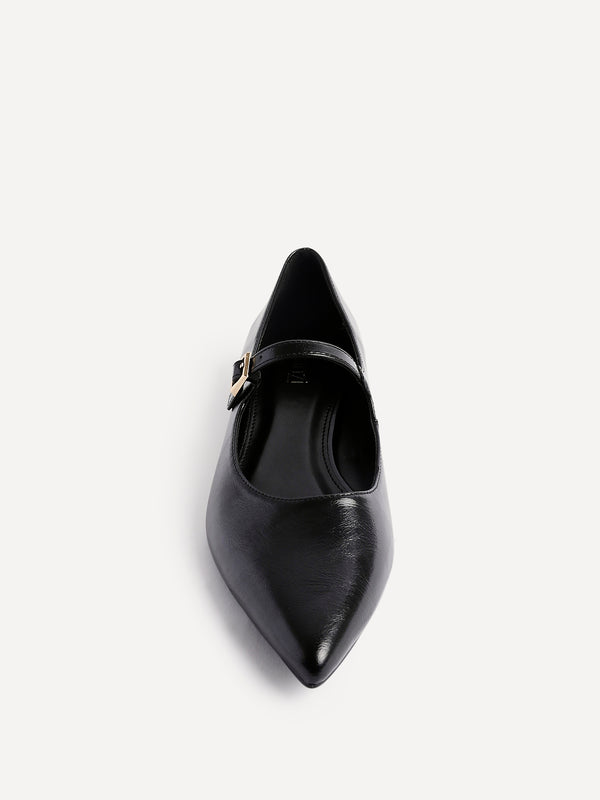 Linzi Black Faux Leather Pointed Toe Mary Jane Style Pumps