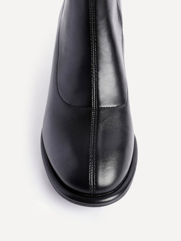 Linzi Black Faux Leather Round Toe Block Heel Sock Boot